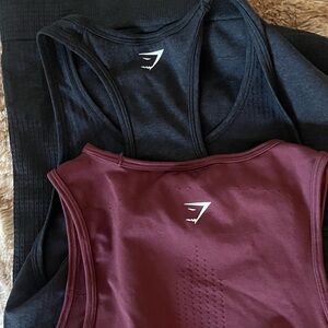 2 Gymshark Black and Burgundy Seamless Racerback Crop Tops